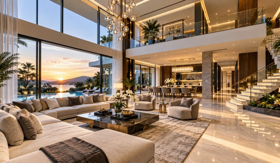 Sunset Serenity in a Modern Mansion